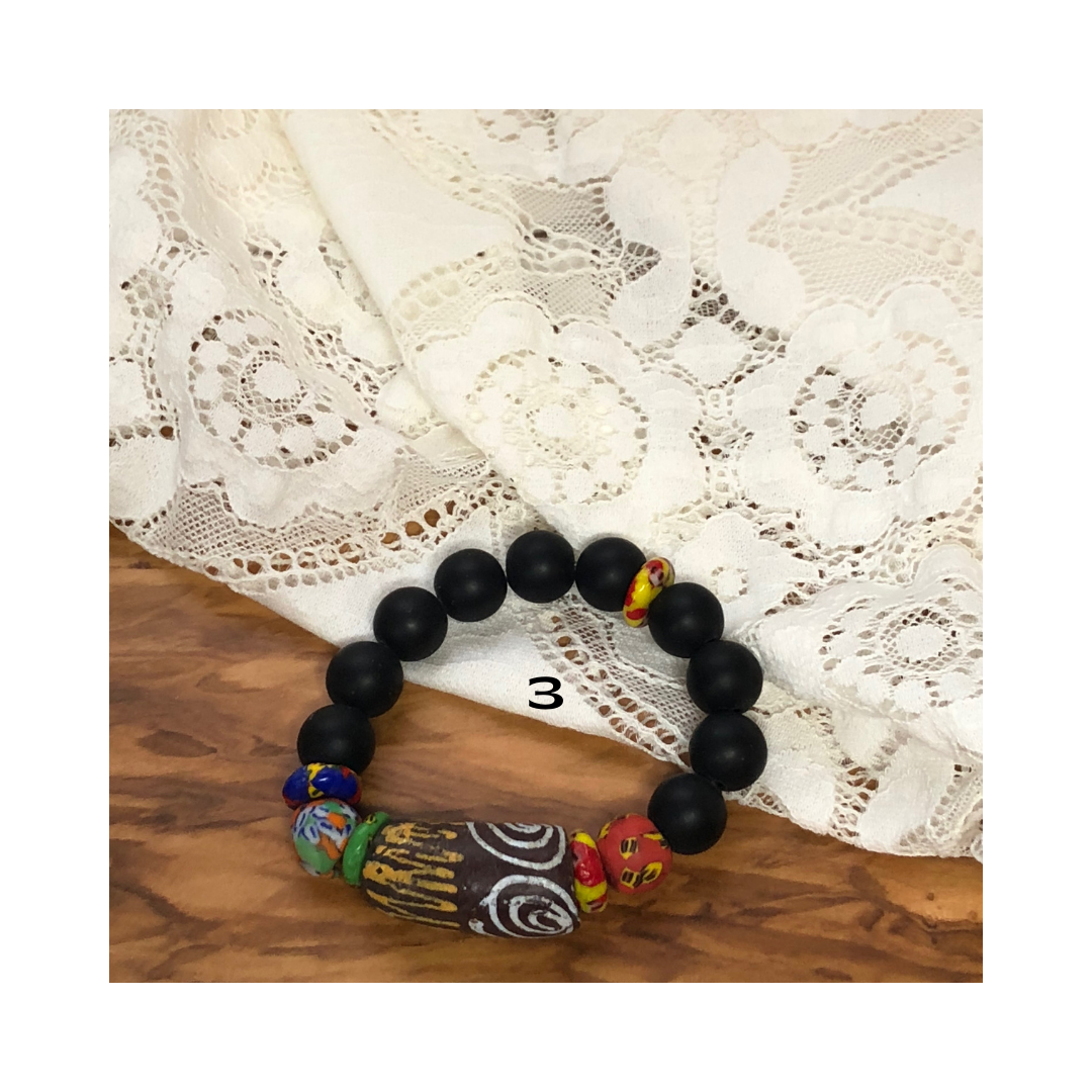 Matte black bracelet with multi color beads