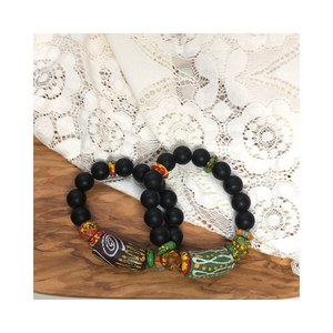Matte black bracelet with multi color beads