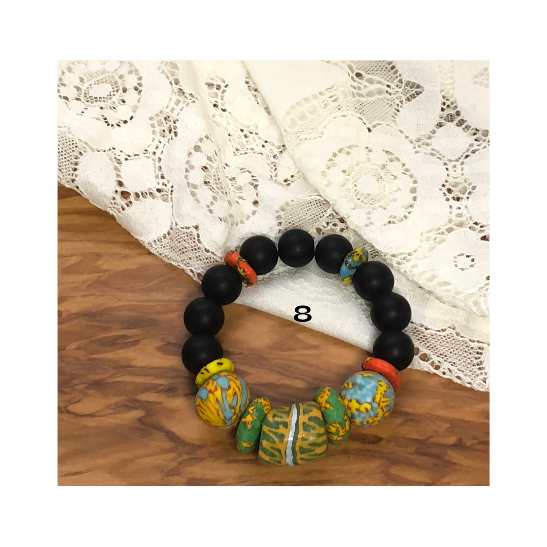 Matte black bracelet with multi color beads