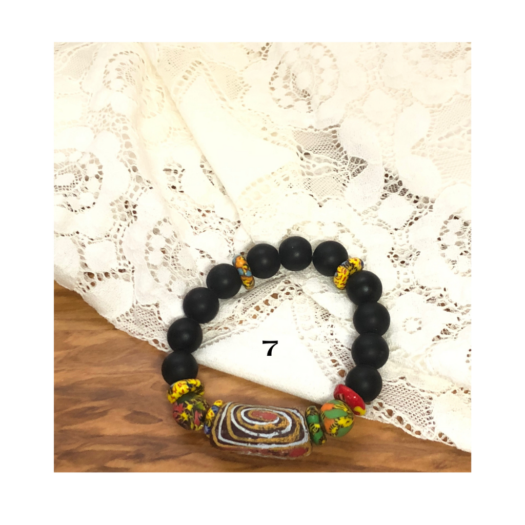 Matte black bracelet with multi color beads